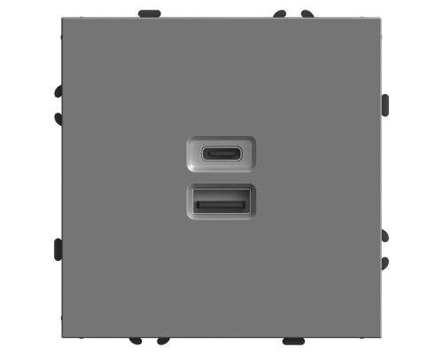 Розетка 2-местная USB + Type C (механизм), STEKKER, 250В, 20W, серия Эмили, RST10-5115-10, платиново-серый, soft touch 49957