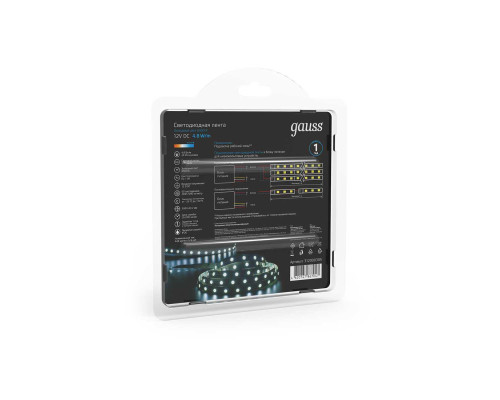 Светодиодная лента Gauss 4,8W/m 60LED/m 2835SMD холодный белый 5M 312000305 Светодиодная лента Gauss 4,8W/m 60LED/m 2835SMD холодный белый 5M 312000305