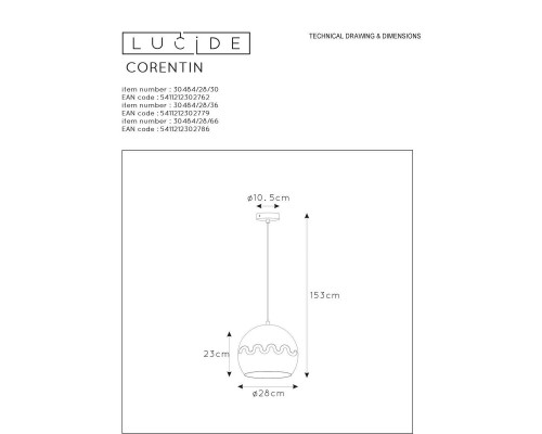 Подвесной светильник Lucide Corentin 30484/28/66