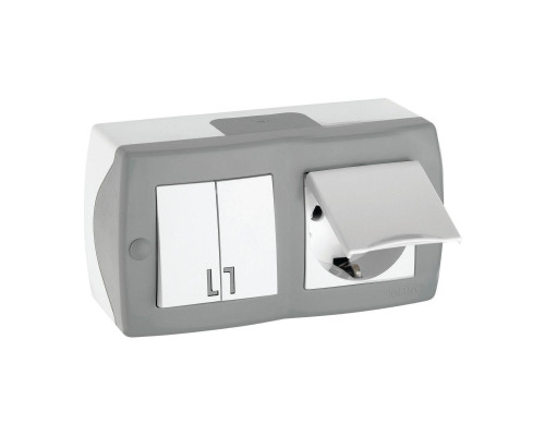 Выключатель - розетка Mono Electric Octans IP20 двухклавишный - 2К+З с крышкой бело-серый 104-020001-187 Выключатель - розетка Mono Electric Octans IP20 двухклавишный - 2К+З с крышкой бело-серый 104-020001-187