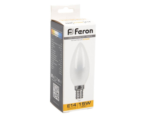 Лампа светодиодная Feron E14 15W 2700K Свеча Матовая 38255 Лампа светодиодная Feron E14 15W 2700K Свеча Матовая 38255