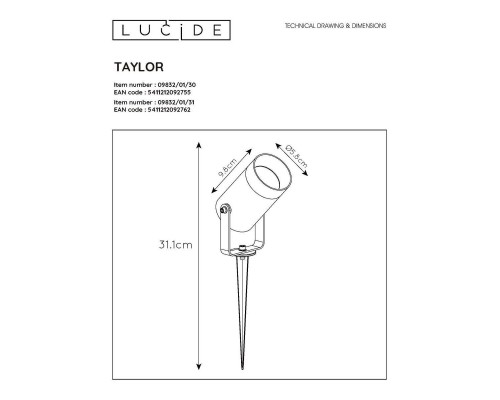 Уличный светильник Lucide Taylor 09832/01/31