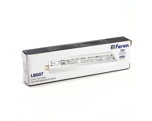 Блок питания для светодиодной ленты Feron LB007 12V 40W IP67 3,3A 48054
