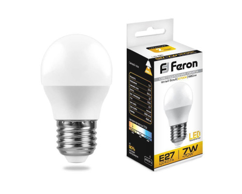 Лампа светодиодная Feron E27 7W 2700K Шар Матовая LB-95 25481 Лампа светодиодная Feron E27 7W 2700K Шар Матовая LB-95 25481