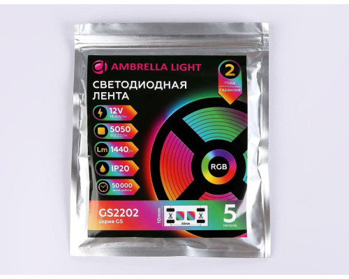 Светодиодная лента Ambrella Light 14,4W/m 60LED/m 5050SMD RGB 5M GS2202