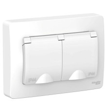 Розетка двойная 2К+З Systeme Electric Blanca 16A 250V со шторками и крышкой белая BLNRS441121