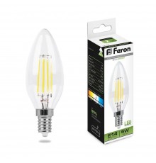Лампа светодиодная филаментная Feron E14 5W 4000K Свеча Прозрачная LB-58 25573
