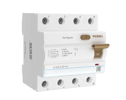 Устройство защитного отключения Werkel 3P+N 63A 30mА АС 6kА W914P636 4690389193200 Устройство защитного отключения Werkel 3P+N 63A 30mА АС 6kА W914P636 4690389193200