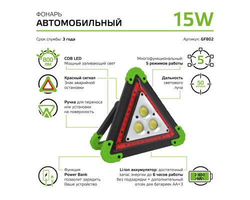 Автомобильный светодиодный фонарь Gauss аккумуляторный 180х200 800 лм GF802 Автомобильный светодиодный фонарь Gauss аккумуляторный 180х200 800 лм GF802