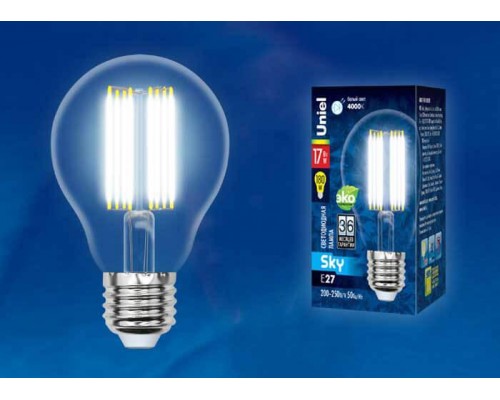 Лампа светодиодная филаментная Uniel E27 17W 4000K прозрачная LED-A70-17W/4000K/E27/CL PLS02WH UL-00004871 Лампа светодиодная филаментная Uniel E27 17W 4000K прозрачная LED-A70-17W/4000K/E27/CL PLS02WH UL-00004871