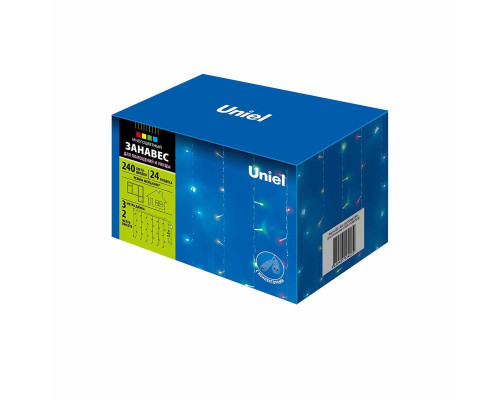 Уличная светодиодная гирлянда Uniel занавес 220V разноцветный ULD-C3020-240/TTK Multi IP44 UL-00007216
