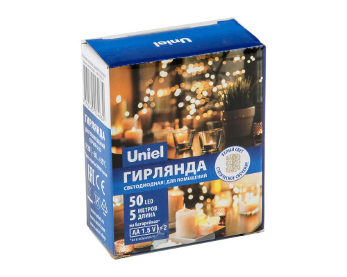 Светодиодная гирлянда Uniel Роса белый ULD-S0500-050/SCB/2AA White IP20 Dew UL-00007184