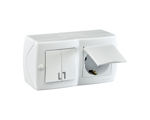 Выключатель - розетка Mono Electric Octans IP20 двухклавишный - 2К+З с крышкой белый 104-010101-187 Выключатель - розетка Mono Electric Octans IP20 двухклавишный - 2К+З с крышкой белый 104-010101-187