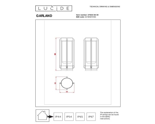 Уличный светильник Lucide Garland 27823/38/30