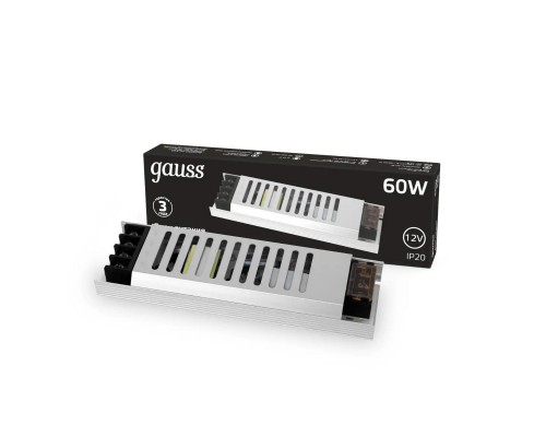 Блок питания Gauss 60W 12V IP20 ультратонкий 202001060