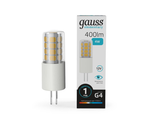 Лампа светодиодная Gauss G4 4W 4100К прозрачная 10724 Лампа светодиодная Gauss G4 4W 4100К прозрачная 10724