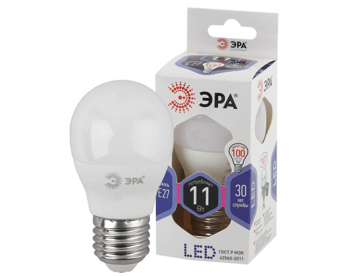 Лампа светодиодная ЭРА E27 11W 6000K матовая LED P45-11W-860-E27 Б0032991