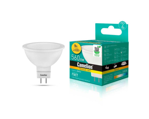 Лампа светодиодная Camelion GU5.3 8W 3000K LED8-S108/830/GU5.3 12871 Лампа светодиодная Camelion GU5.3 8W 3000K LED8-S108/830/GU5.3 12871