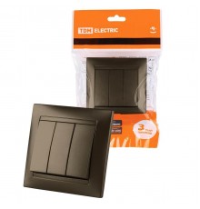 Выключатель трехклавишный TDM Electric Лама 10А 250V бронза SQ1815-0703