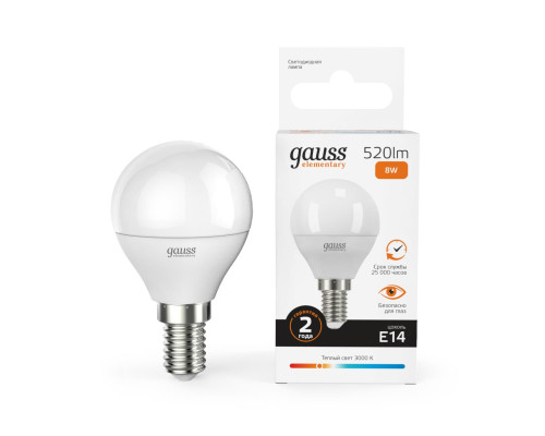 Лампа светодиодная Gauss E14 8W 3000K матовая 53118 Лампа светодиодная Gauss E14 8W 3000K матовая 53118