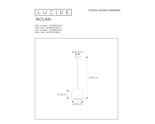 Подвесной светильник Lucide Nolan 30488/01/33 Подвесной светильник Lucide Nolan 30488/01/33