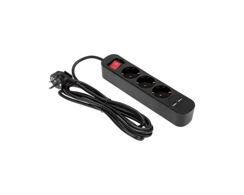 Удлинитель STANDARD 3 гнезда, 3м, 3х1,0мм?, с/з, с выключателем, 2 USB, черный REXANT 13-4022 Удлинитель STANDARD 3 гнезда, 3м, 3х1,0мм?, с/з, с выключателем, 2 USB, черный REXANT 13-4022