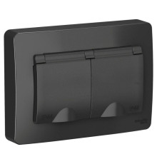 Розетка двойная 2К+З Systeme Electric Blanca 16A 250V со шторками и крышкой антрацит BLNRS441126