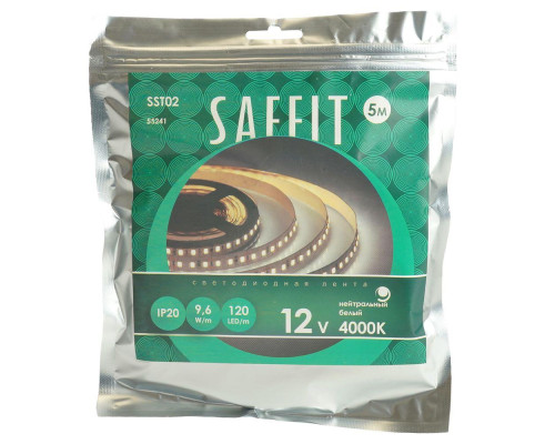 Светодиодная лента Saffit 9,6W/m 120LED/m 2835SMD дневной белый 5М SST02 55241 Светодиодная лента Saffit 9,6W/m 120LED/m 2835SMD дневной белый 5М SST02 55241