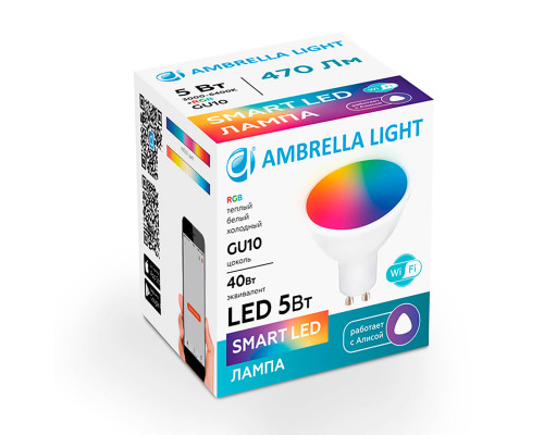 Светодиодная лампа Ambrella light 207500 Smart LED MR16 5W+RGB 3000K-6400K 220-240V Светодиодная лампа Ambrella light 207500 Smart LED MR16 5W+RGB 3000K-6400K 220-240V