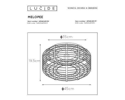 Потолочный светильник Lucide Melopee 45148/45/37 Потолочный светильник Lucide Melopee 45148/45/37