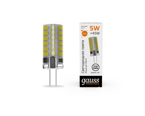 Лампа cветодиодная Gauss G4 5W 3000K прозрачная 18015 Лампа cветодиодная Gauss G4 5W 3000K прозрачная 18015