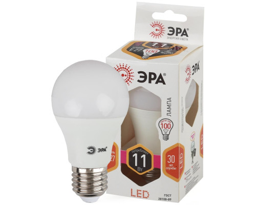 Лампа светодиодная ЭРА E27 11W 2700K матовая LED A60-11W-827-E27 Б0030910