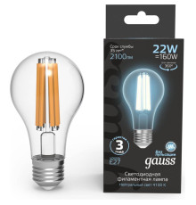 Лампа светодиодная филаментная Gauss E27 22W 4100K прозрачная 102902222