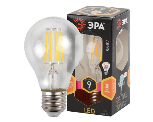 Лампа светодиодная филаментная ЭРА E27 9W 2700K прозрачная F-LED A60-9W-827-E27 Б0043433 Лампа светодиодная филаментная ЭРА E27 9W 2700K прозрачная F-LED A60-9W-827-E27 Б0043433