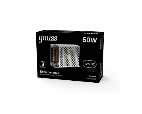 Блок питания Gauss Led Strip PS 12V 60W IP20 8A 202003060 Блок питания Gauss Led Strip PS 12V 60W IP20 8A 202003060