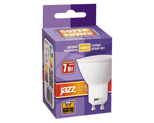 Лампа светодиодная Jazzway GU10 7W 3000K матовая 1033550 Лампа светодиодная Jazzway GU10 7W 3000K матовая 1033550