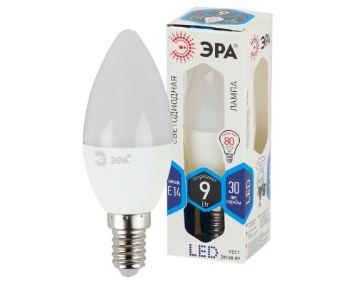 Лампа светодиодная ЭРА E14 9W 4000K матовая LED B35-9W-840-E14 Б0027970 Лампа светодиодная ЭРА E14 9W 4000K матовая LED B35-9W-840-E14 Б0027970