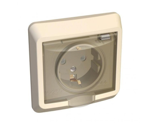 Розетка 2К+З Systeme Electric Этюд 16A 250V с крышкой шторками кремовая PC16-044K Розетка 2К+З Systeme Electric Этюд 16A 250V с крышкой шторками кремовая PC16-044K