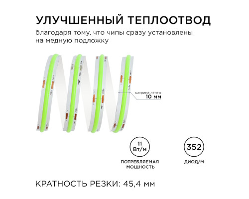 Светодиодная лента Apeyron 11W/m 352LED/m COB зеленый 5M 194ОО Светодиодная лента Apeyron 11W/m 352LED/m COB зеленый 5M 194ОО