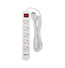Удлинитель STANDARD 5 гнезд, 5м, 3х1,0мм?, с/з, с выключателем, 2 USB, белый REXANT 13-4036