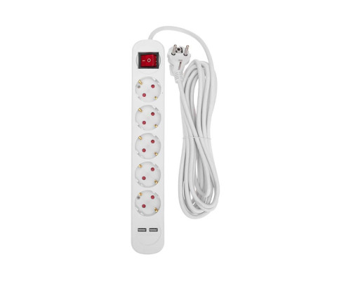 Удлинитель STANDARD 5 гнезд, 5м, 3х1,0мм?, с/з, с выключателем, 2 USB, белый REXANT 13-4036 Удлинитель STANDARD 5 гнезд, 5м, 3х1,0мм?, с/з, с выключателем, 2 USB, белый REXANT 13-4036