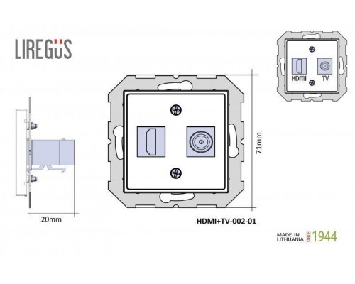 Розетка HDMI/TV оконечная Liregus Epsilon антрацит 28-1132 Розетка HDMI/TV оконечная Liregus Epsilon антрацит 28-1132