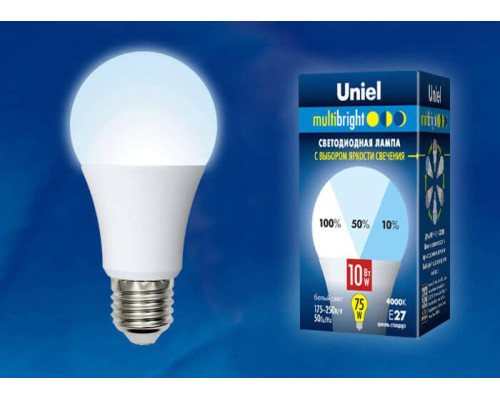 Лампа светодиодная Uniel E27 10W 4000K матовая LED-A60-10W/NW/E27/FR/MB PLM11WH UL-00002372