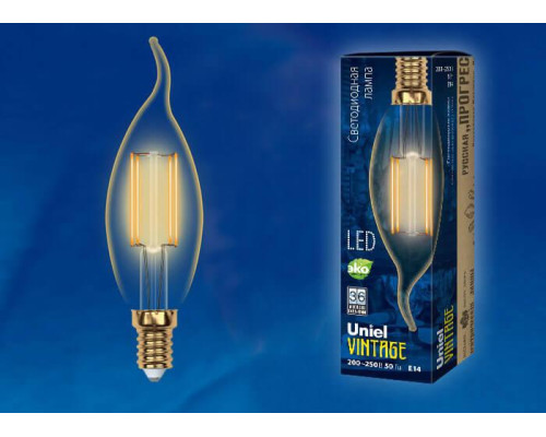 Лампа светодиодная филаментная Uniel E14 5W 2250K прозрачная LED-CW35-5W/GOLDEN/E14 GLV21GO UL-00002397 Лампа светодиодная филаментная Uniel E14 5W 2250K прозрачная LED-CW35-5W/GOLDEN/E14 GLV21GO UL-00002397