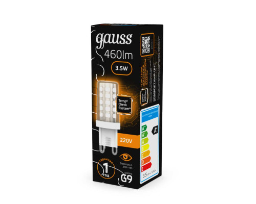 Лампа светодиодная Gauss G9 3,5W 3000К прозрачная 107009105
