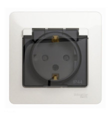 Розетка 2К+З Systeme Electric Glossa 16A 250V со шторками и крышкой перламутр GSL000648