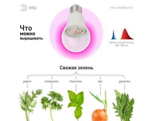 Лампа светодиодная для растений ЭРА E27 12W 1310K прозрачная FITO-12W-RB-E27-K Б0039070