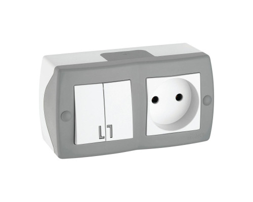 Выключатель - розетка Mono Electric Octans IP20 двухклавишный - 2К бело-серый 104-020001-182 Выключатель - розетка Mono Electric Octans IP20 двухклавишный - 2К бело-серый 104-020001-182