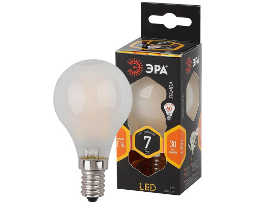 Лампа светодиодная филаментная ЭРА E14 7W 2700K матовая F-LED P45-7W-827-E14 frost Б0027956 Лампа светодиодная филаментная ЭРА E14 7W 2700K матовая F-LED P45-7W-827-E14 frost Б0027956