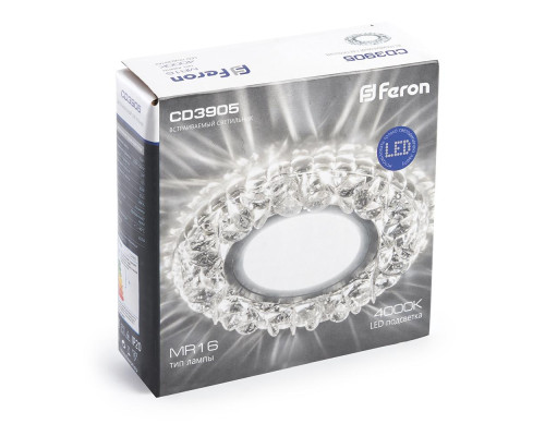 Светильник встраиваемый с белой LED подсветкой Feron CD3905 потолочный MR16 G5.3 белый 41827